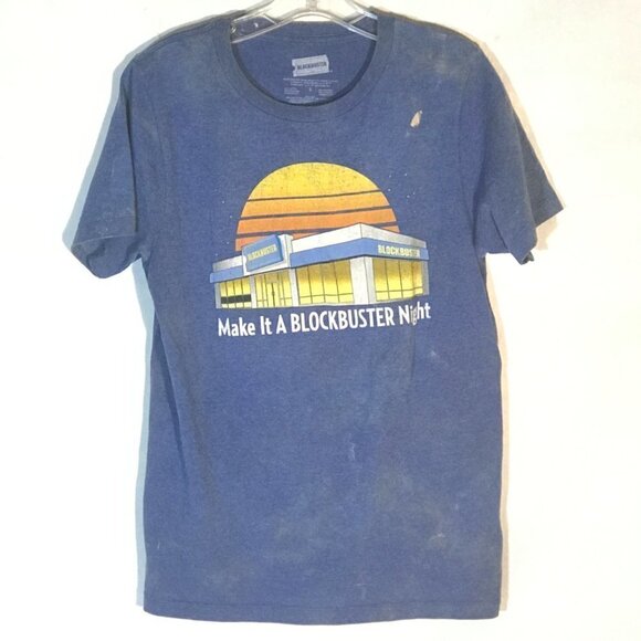 Vintage Blockbuster Video Retro Blue Acid Wash Tye Dye T Shirt Tee - Picture 3 of 6